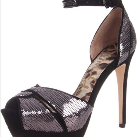 SAM Edelman PAISLEY Sequin Ankle Strap Platform Gray silver Size 8 - Picture 3 of 14